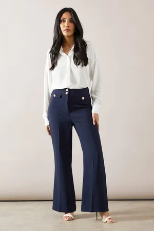 wallis Womens Petite Military Button Tab Kickflare Trouser