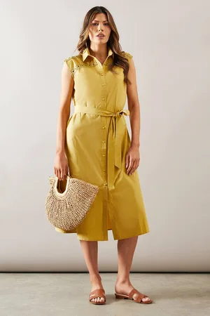wallis Womens Lace Insert Cotton Belted Midi Dress