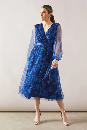 wallis Womens Floral Mesh Satin Tie Midi Dress