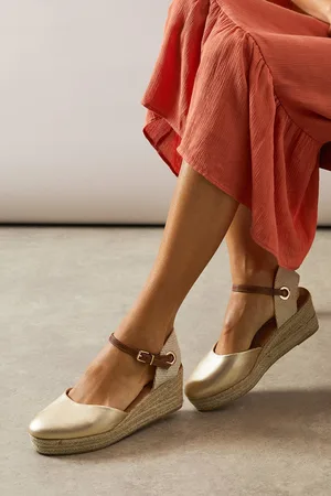 wallis Womens Primina Metallic Textile Closed Toe Espadrille Wedge Sandals