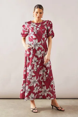 wallis Womens Floral Ruched Sleeve Midaxi Dress