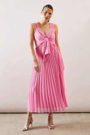 wallis Womens Pleated Tie Front Midi Dress