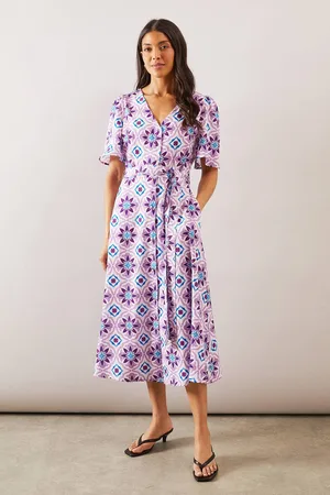 wallis Womens Printed Wrap Button Midi Dress