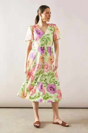 wallis Womens Floral Button Through Midi Dress