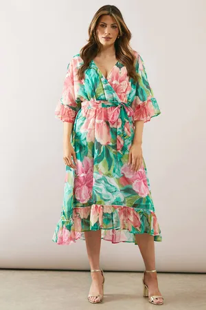 wallis Womens Floral Drop Hem Frill Midi Dress