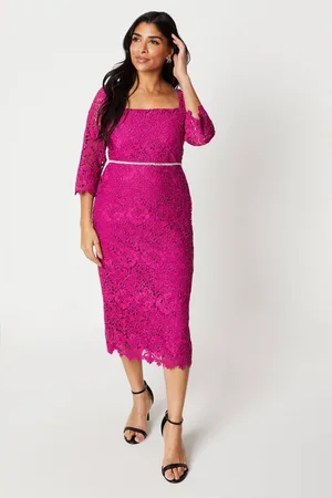 wallis Womens Petite Lace Embellished Waist Midi Dress