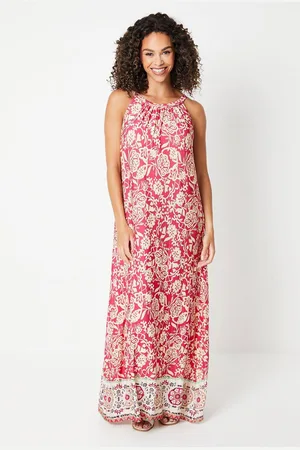 wallis Womens Tall Floral Border Print Jersey Halter Maxi Swing Dress
