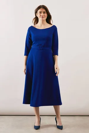 wallis Womens Bardot Belted Crepe Midi Dress With Covered Buckle