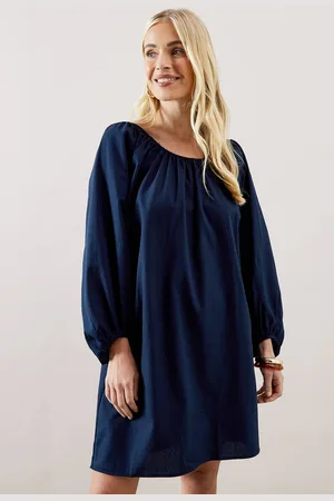 wallis Womens Petite Linen Elastic Neck Shift Dress With Frill Sleeve