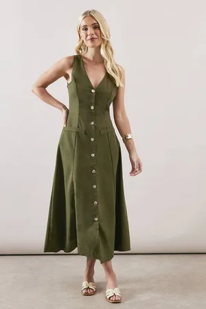 wallis Womens Petite Linen Button Through Midi Dress