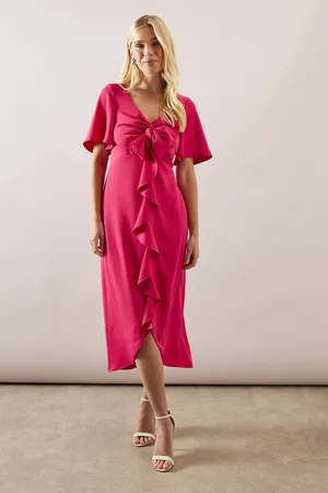 wallis Womens Petite Bow Detail Ruffle Midi Dress