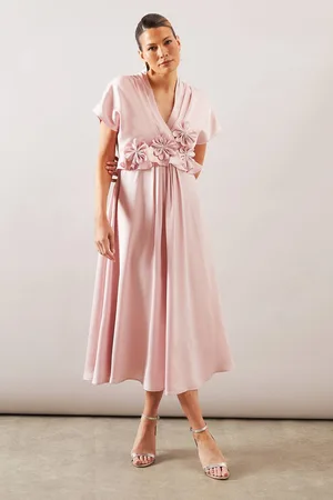 wallis Womens Crinkle Satin Flower Corsage Dress