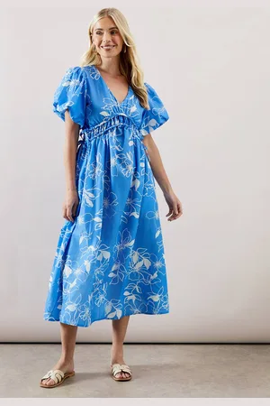 wallis Womens Petite Floral Ruched Waist Midi Dress