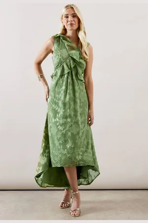 wallis Womens Petite Floral Jacquard Ruffle Hi-Low Midi Dress
