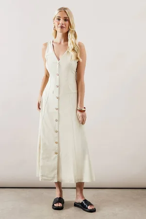 wallis Womens Petite Linen Button Through Midi Dress