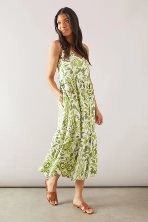 wallis Womens Ikat Print Strappy Tiered Midi Dress