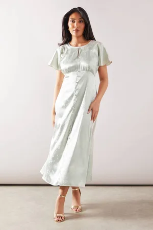 wallis Womens Petite Satin Jacquard Button Through Midaxi Dress