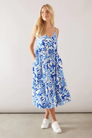 wallis Womens Petite Ikat Print Strappy Tiered Midi Dress
