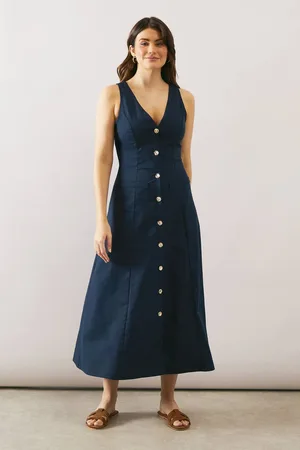 wallis Womens Linen Mix Button Through Midi Dress