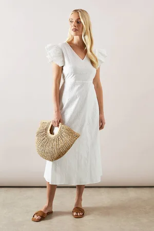 wallis Womens Petite Broderie Frill Sleeve Midi Dress