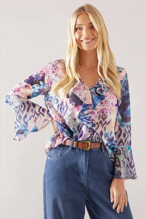 wallis Womens Petite Floral Ruffle Detail Blouse