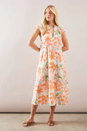 wallis Womens Petite Floral V Neck Frill Sleeve Midi Dress