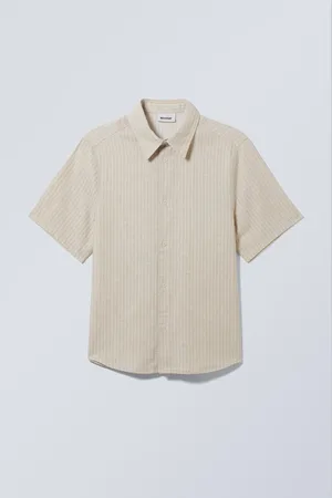 Weekday Striped Short Sleeve Linen Blend Shirt