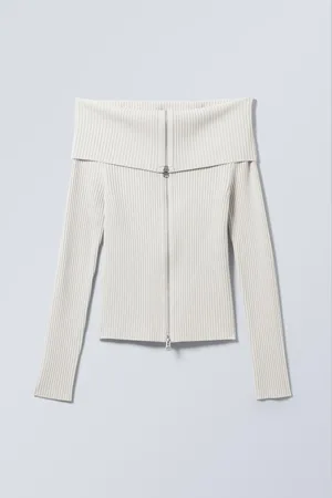 Weekday Vanna Off Shoulder Zip Cardigan