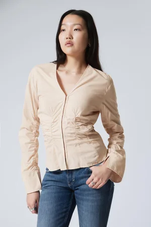 Weekday Gathered Poplin V-neck Shirt