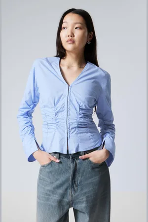Weekday Gathered Poplin V-neck Shirt