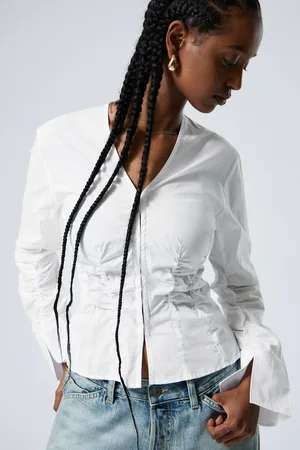 Weekday Gathered Poplin V-neck Shirt