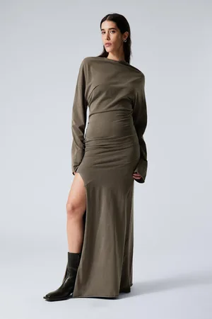 Weekday Draped Long-Sleeved Maxi Slit Dress