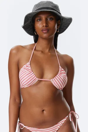Weekday Printed Ruched Halter Bandeau Bikini Top