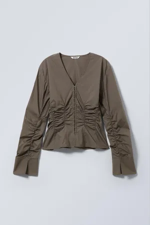 Weekday Gathered Poplin V-neck Shirt