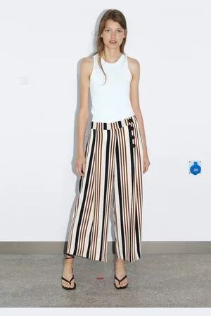 ZARA PASTEL PINK HIGH WAIST WIDE LEG MASCULINE CROSSOVER FRONT CULOTTES  TROUSERS